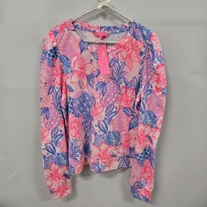 🍍NEW! Lilly Pulitzer Jansen Sweatshirt- Pink Isle Snappy Turtle Design, Large